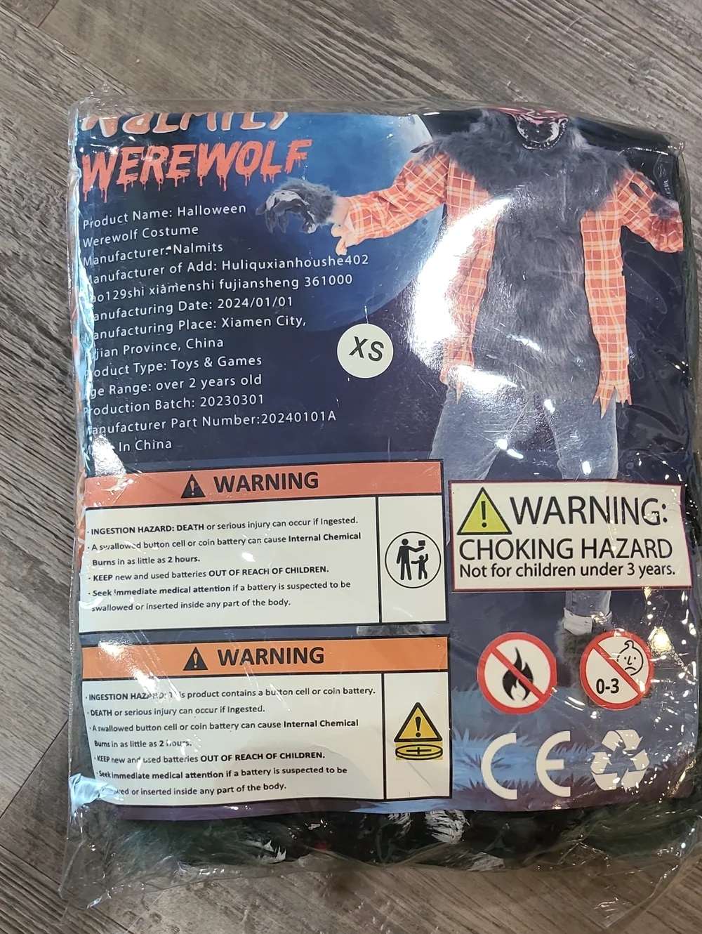 Werewolf Custume With Lighr Up Eyes Size XS